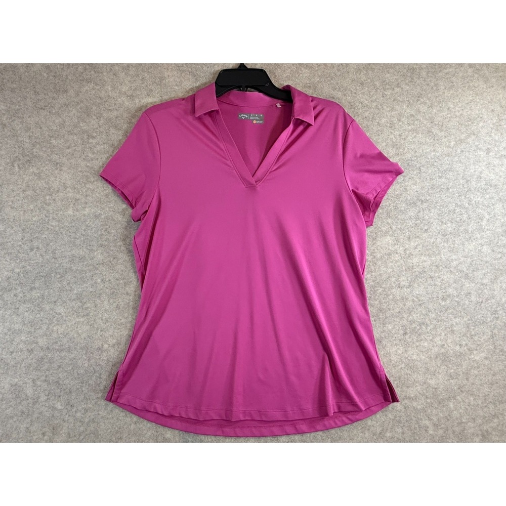 Callaway Womens Opti-Dri Golf Polo Shirt Magenta Pink Short Sleeve Large V-Neck